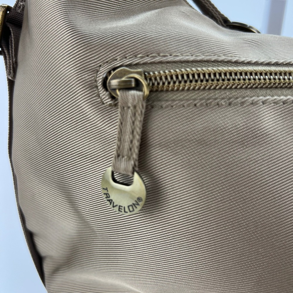 Travelon Anti-Theft Hobo Bag Tan Polyester Turquoise‎ Lining RFID 42911-770 - Picture 4 of 8